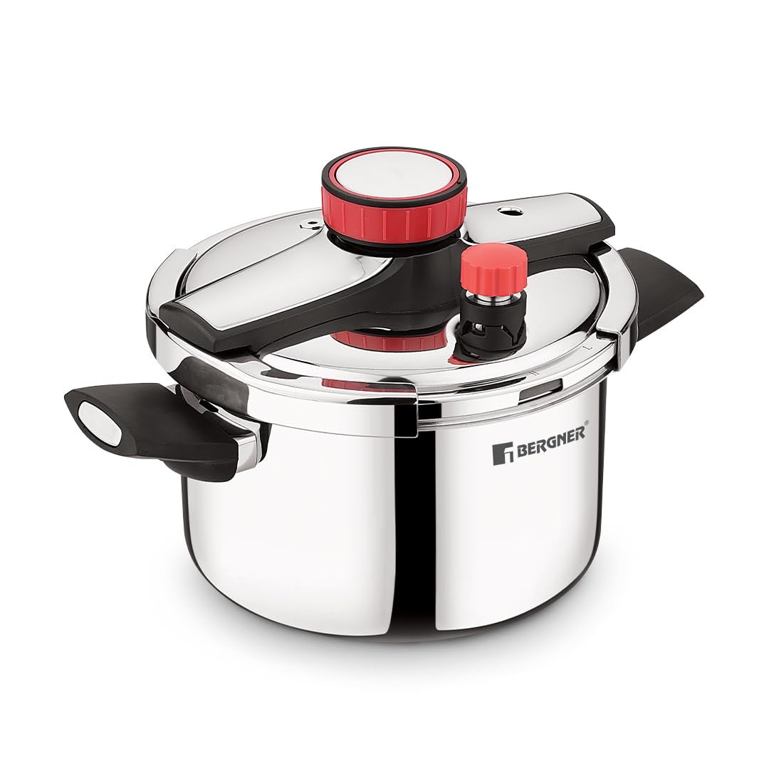 Bergner Capri Tri-Ply Pressure Cooker with Low and High Pressure Settings, Safety Lock (5-Year Warranty)