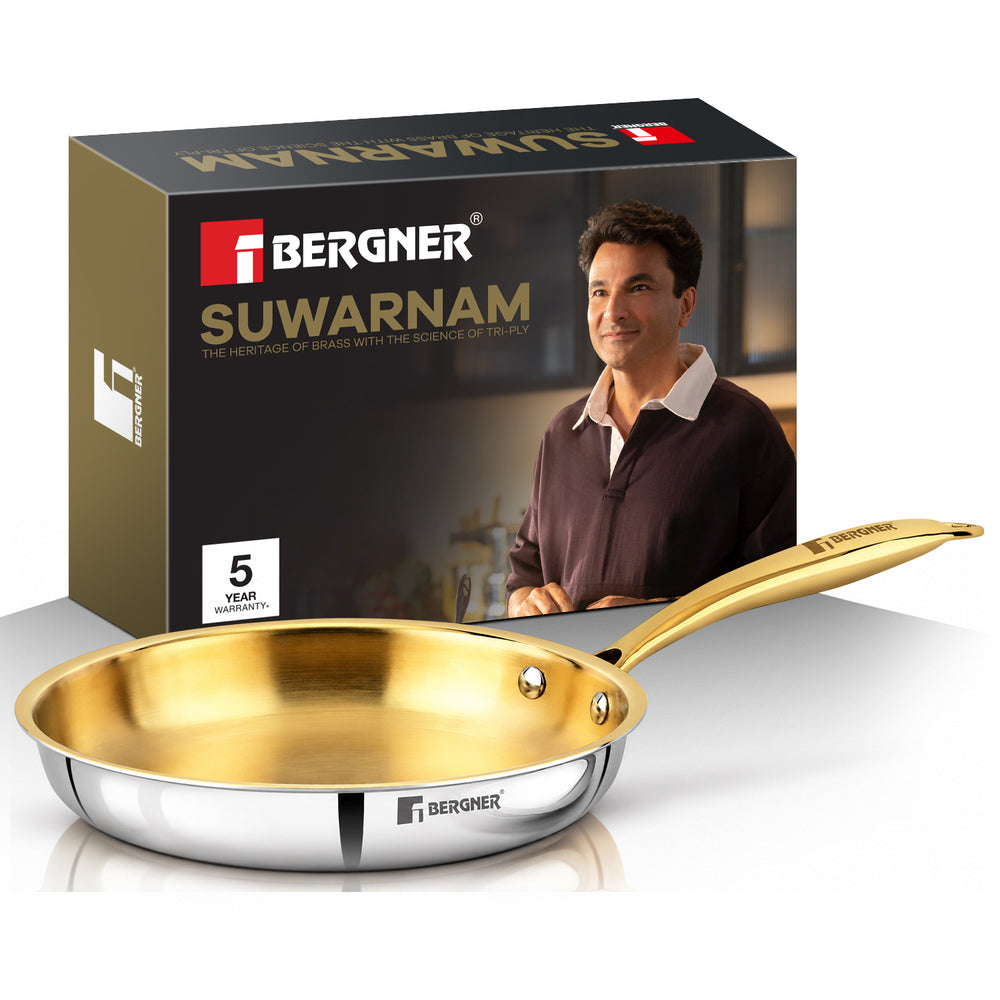 Suwarnam Triply Brass Frying Pan, 22cm | Induction
