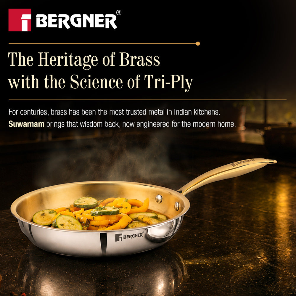 Suwarnam Triply Brass Frying Pan, 22cm | Induction
