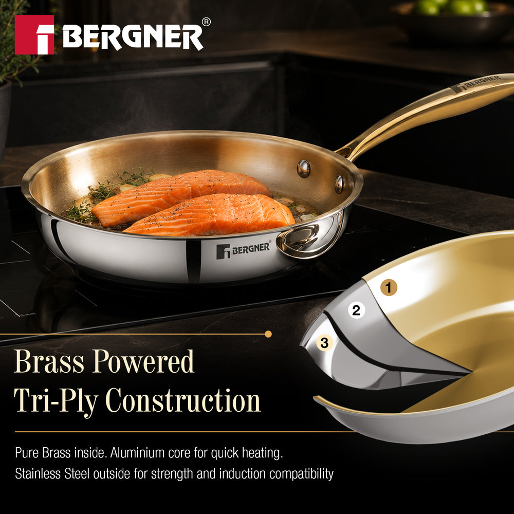 Suwarnam Triply Brass Frying Pan, 22cm | Induction