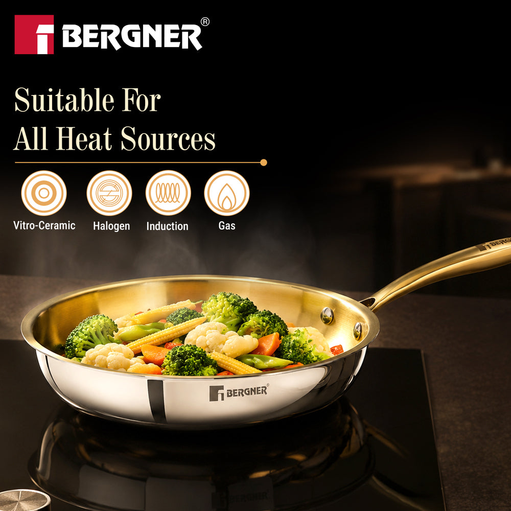Suwarnam Triply Brass Frying Pan, 22cm | Induction