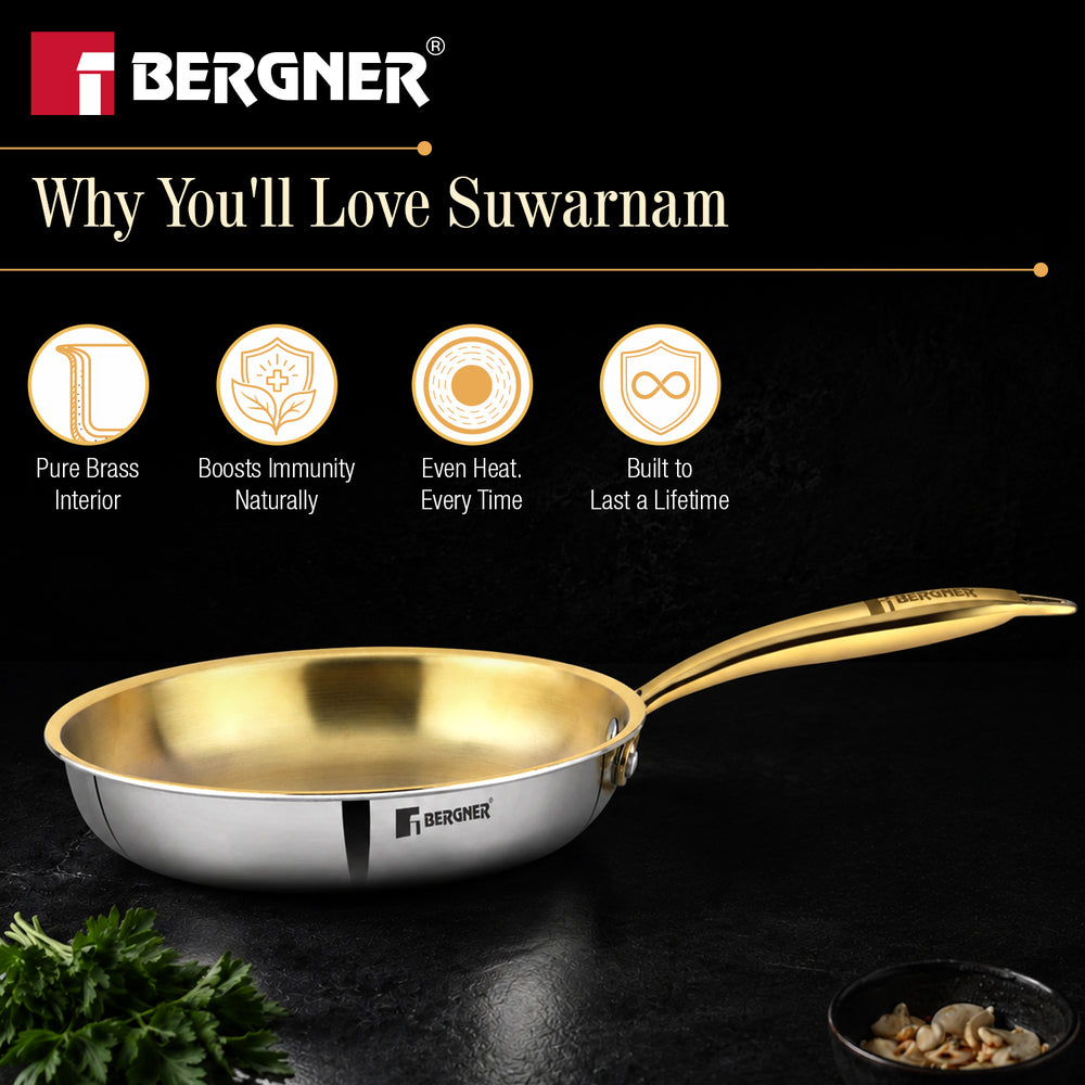 Suwarnam Triply Brass Frying Pan, 22cm | Induction