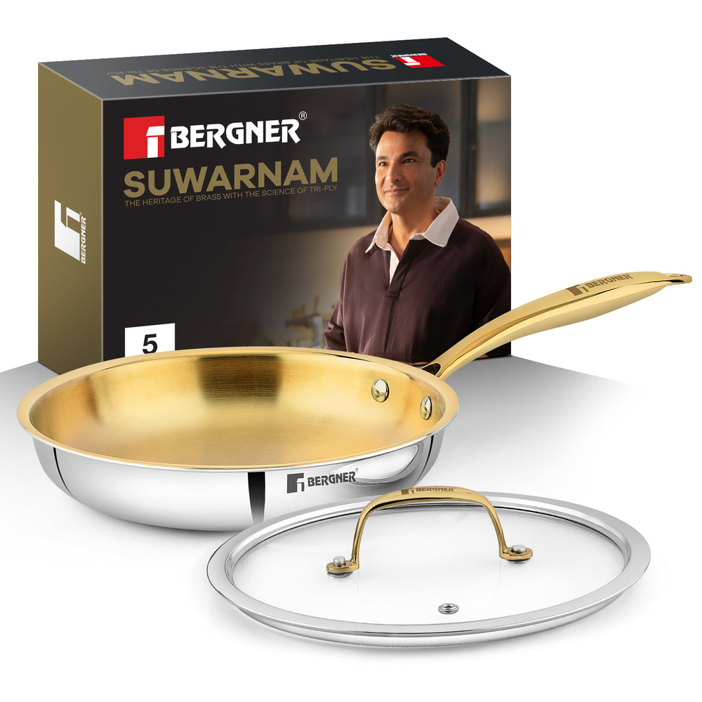 Suwarnam Triply Brass Frying Pan, 24cm | Induction