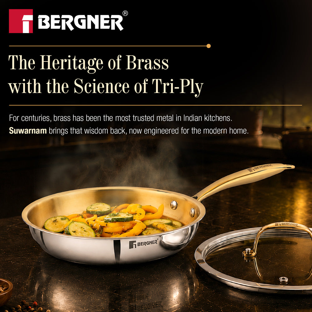 Suwarnam Triply Brass Frying Pan, 24cm | Induction