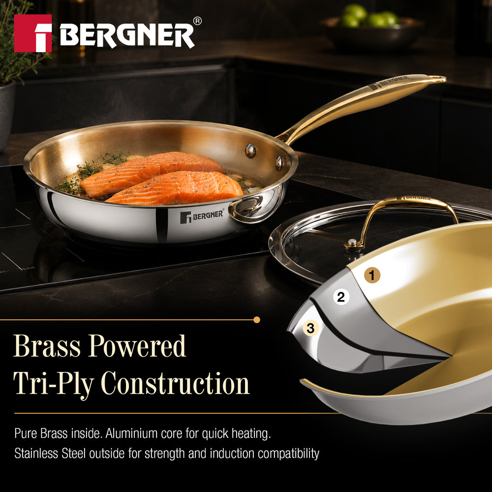 Suwarnam Triply Brass Frying Pan, 24cm | Induction