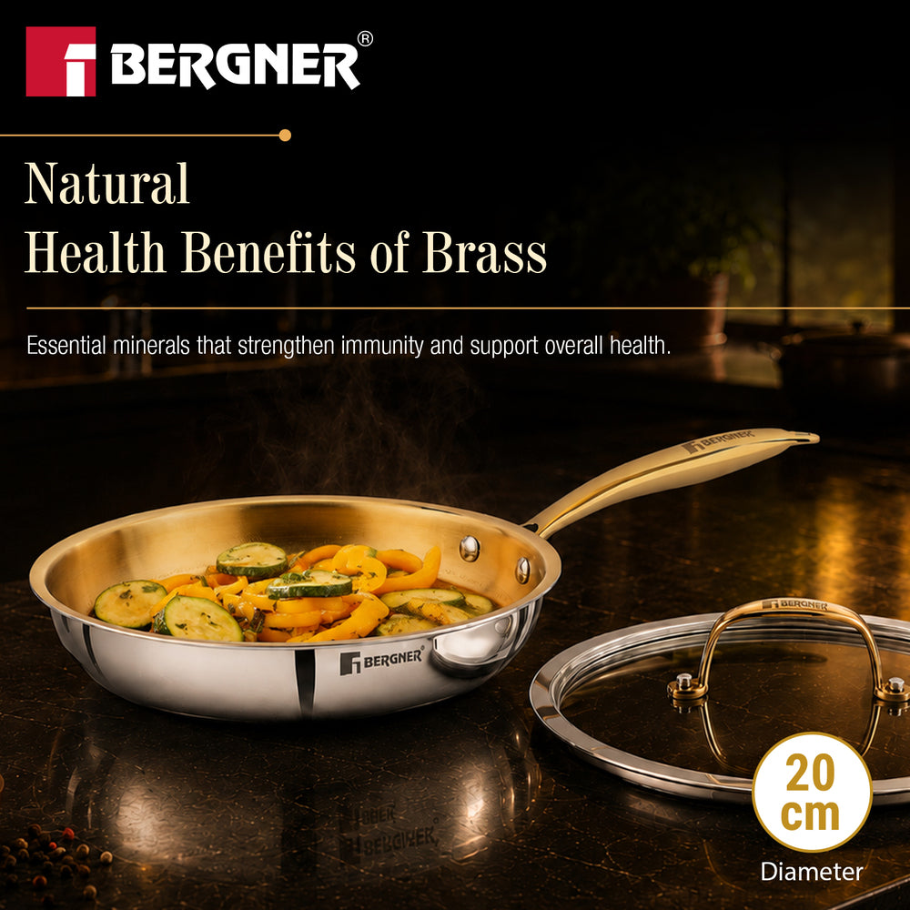 Suwarnam Triply Brass Frying Pan, 24cm | Induction