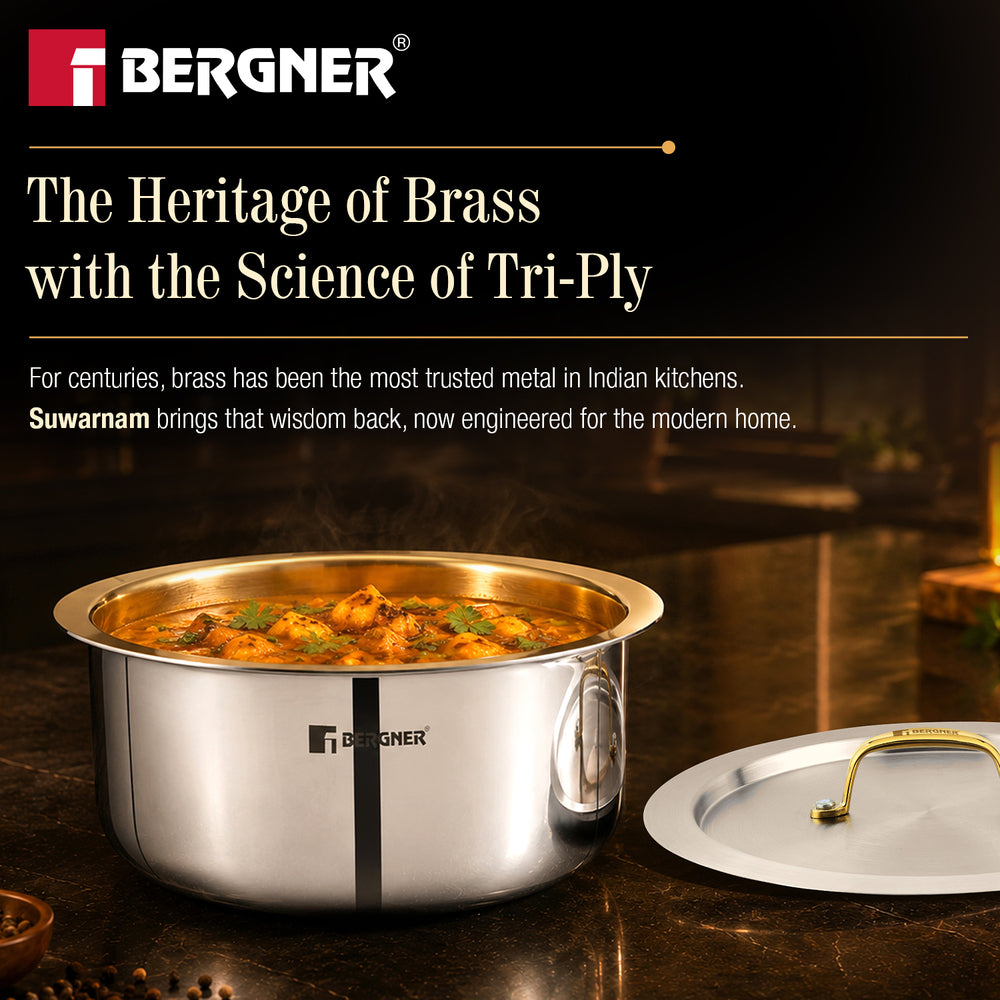 Suwarnam Triply Brass Tope with Stainless Steel Lid, 12cm (1.3L) | Induction