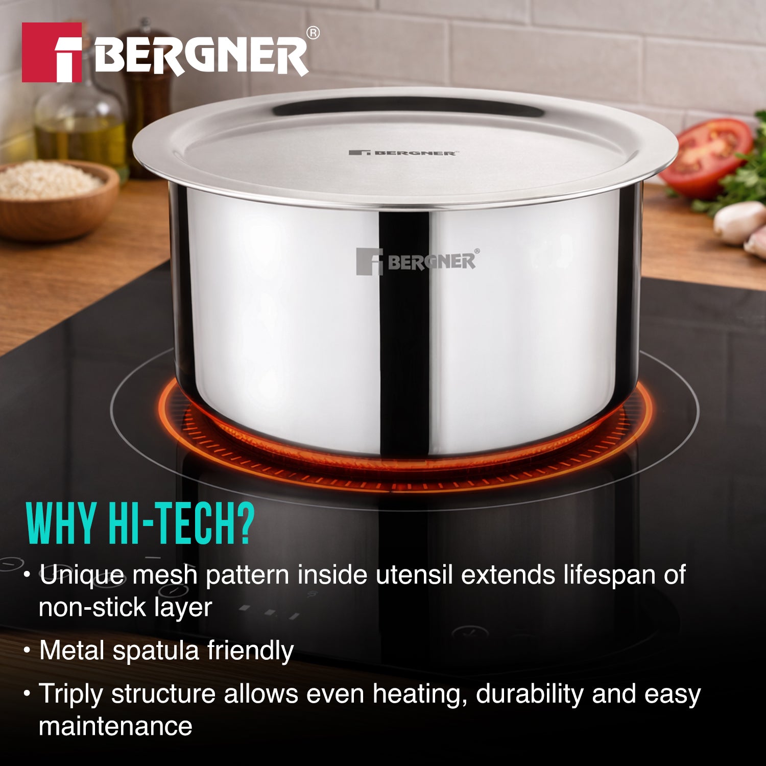 Hitech Giro Triply Tope with Stainless Steel Lid, 16cm (1.8 L)