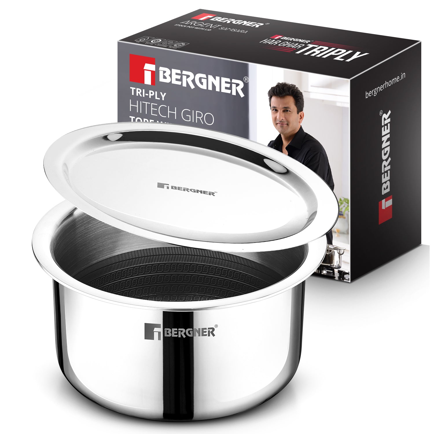 Hitech Giro Triply Tope with Stainless Steel Lid, 24cm (4.6 L)