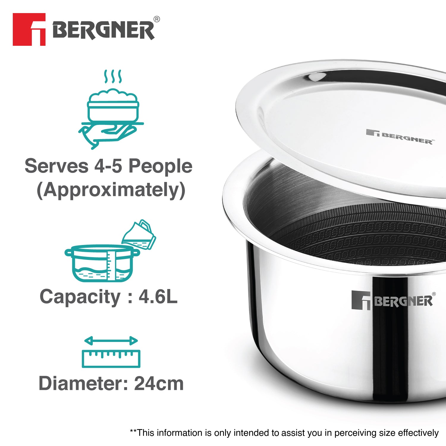Hitech Giro Triply Tope with Stainless Steel Lid, 24cm (4.6 L)