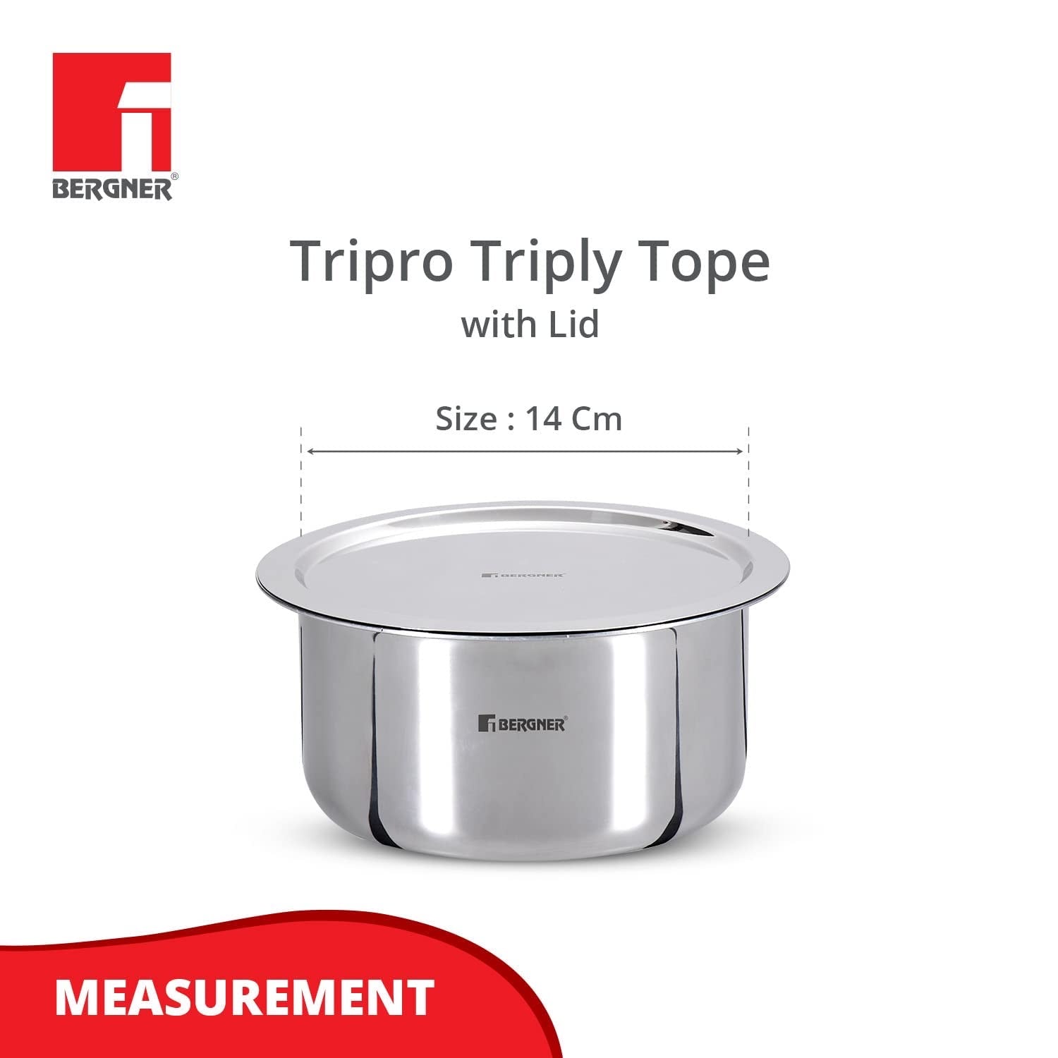 Bergner TriPro Tri-Ply Stainless Steel Tope with Lid - Induction Bottom (5-Year Warranty)