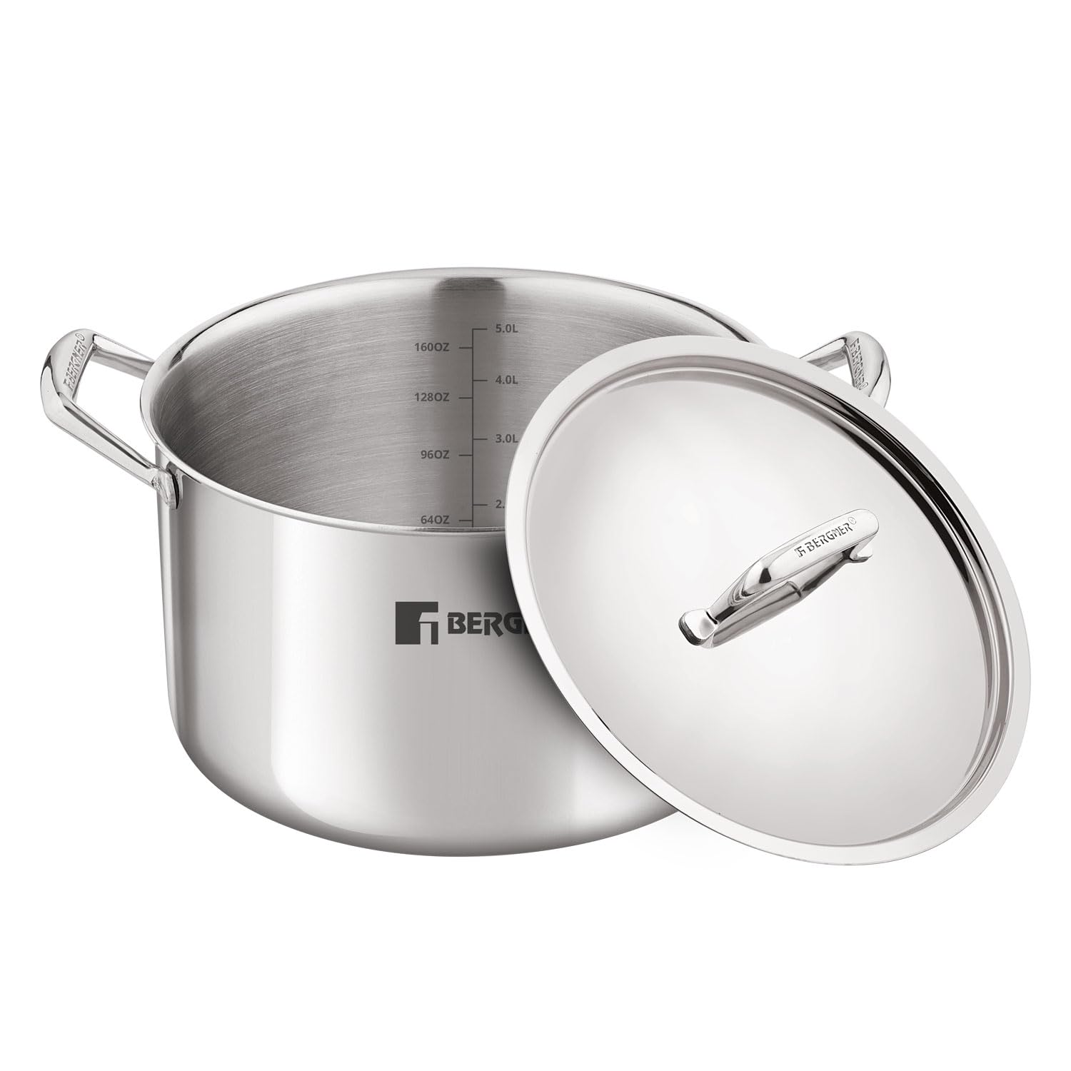 Bergner Argent Plus TriPly Stainless Steel 28cm Biryani Pot with Stainless Steel Lid - Full Induction