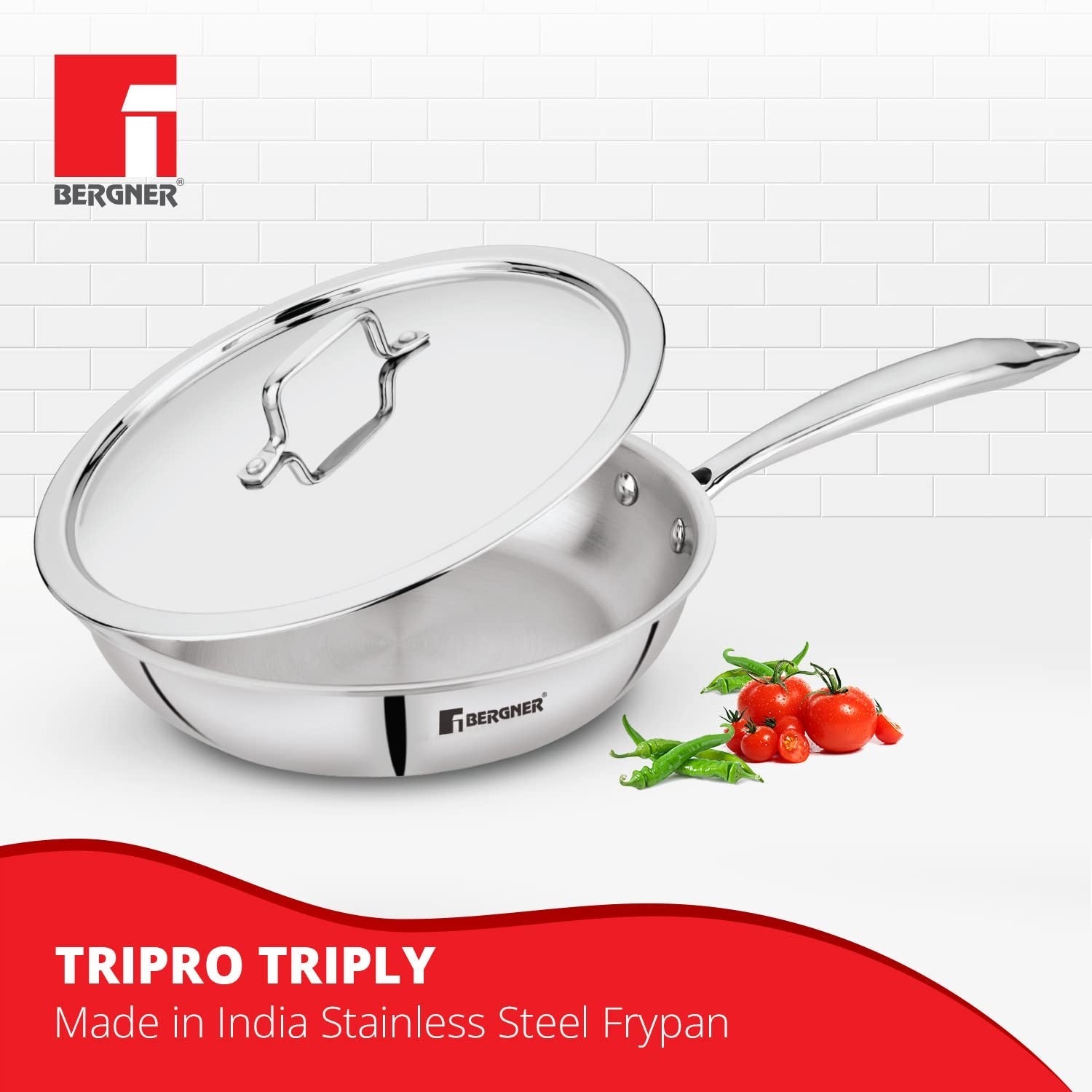 Bergner TriPro TriPly Stainless Steel 24 cm Frypan (1.95 Litres) - Induction Bottom (5-Year Warranty)