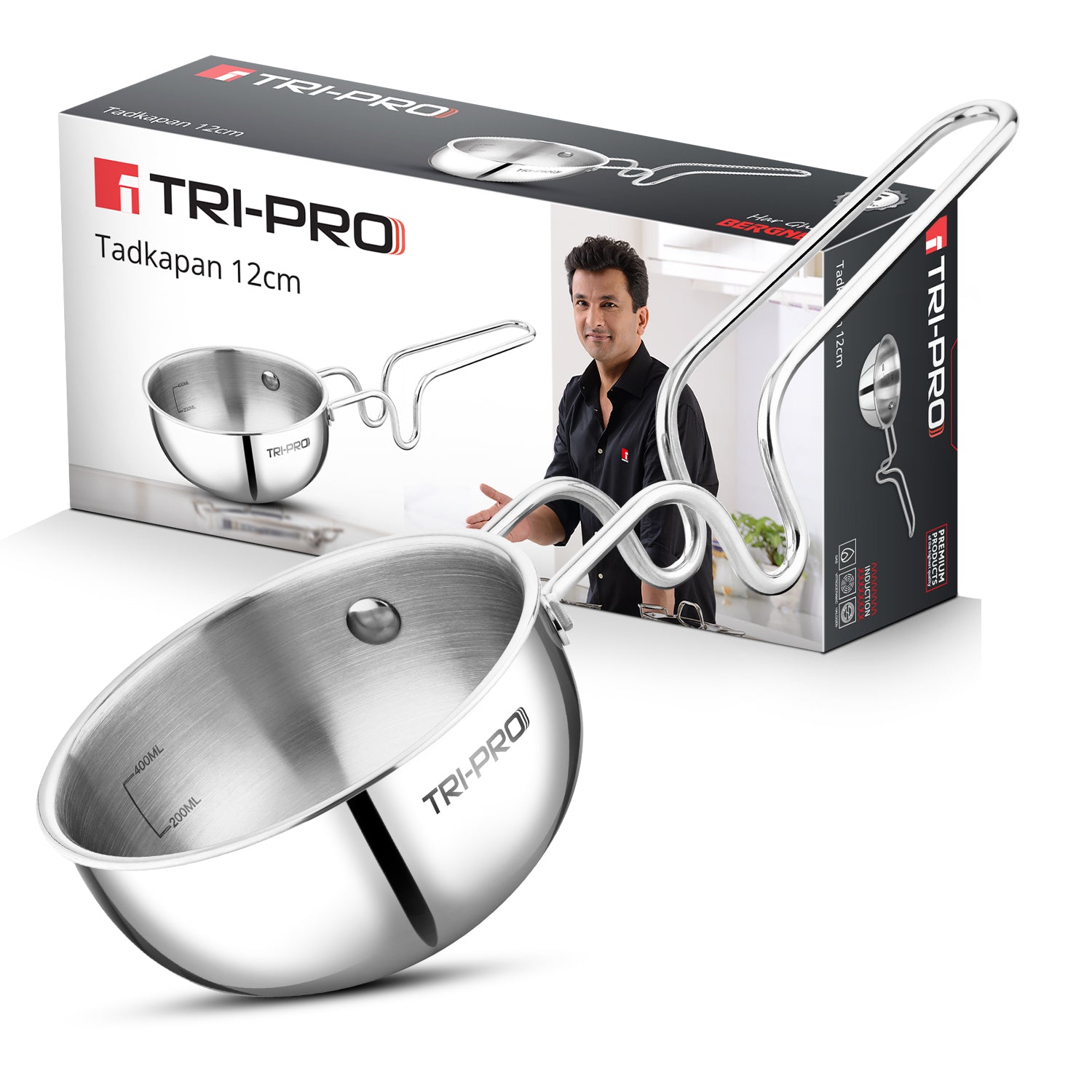 TriPro Triply Stainless Steel 12 cm (500ml) Tadka Pan