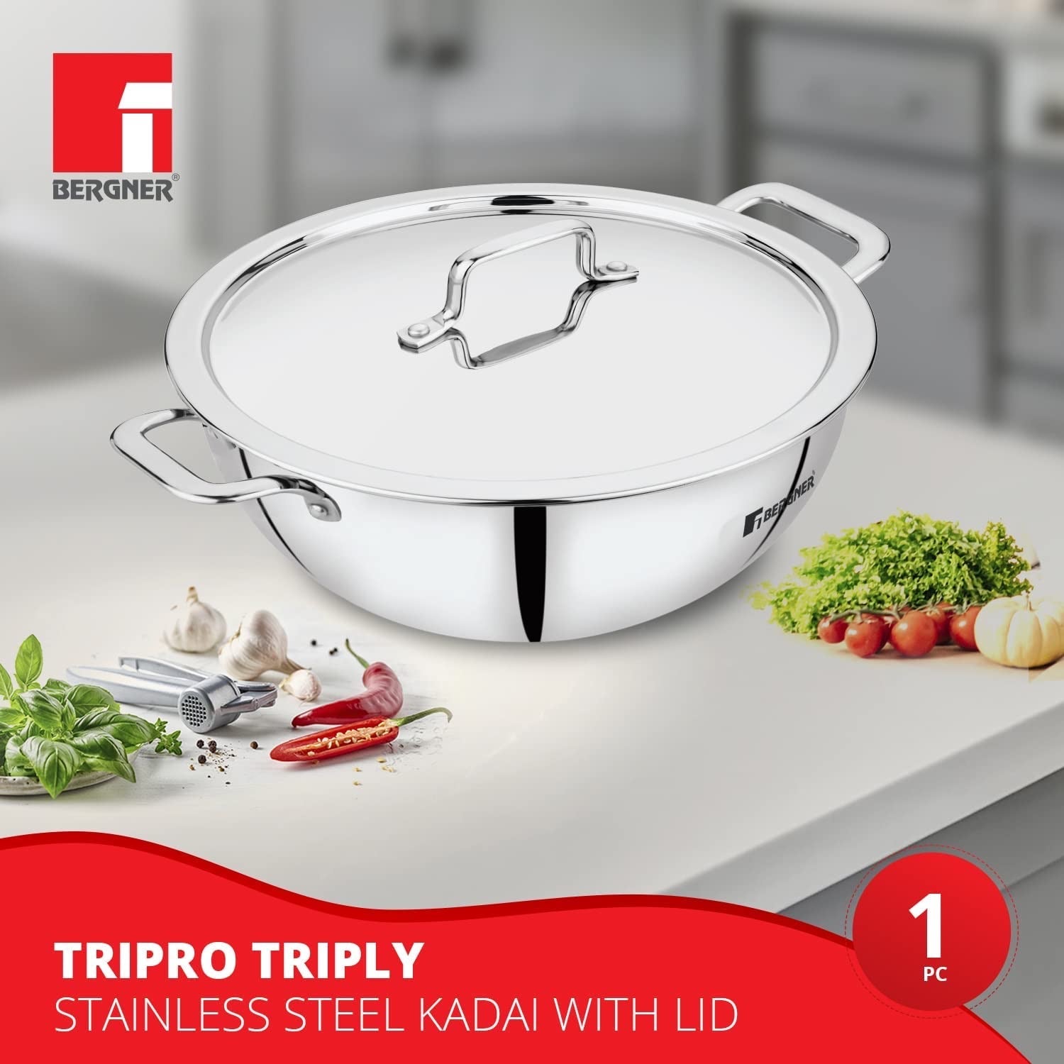 Bergner TriPro Tri-Ply Stainless Steel 5 Pcs Cookware Set - Induction Bottom (5-Year Warranty)