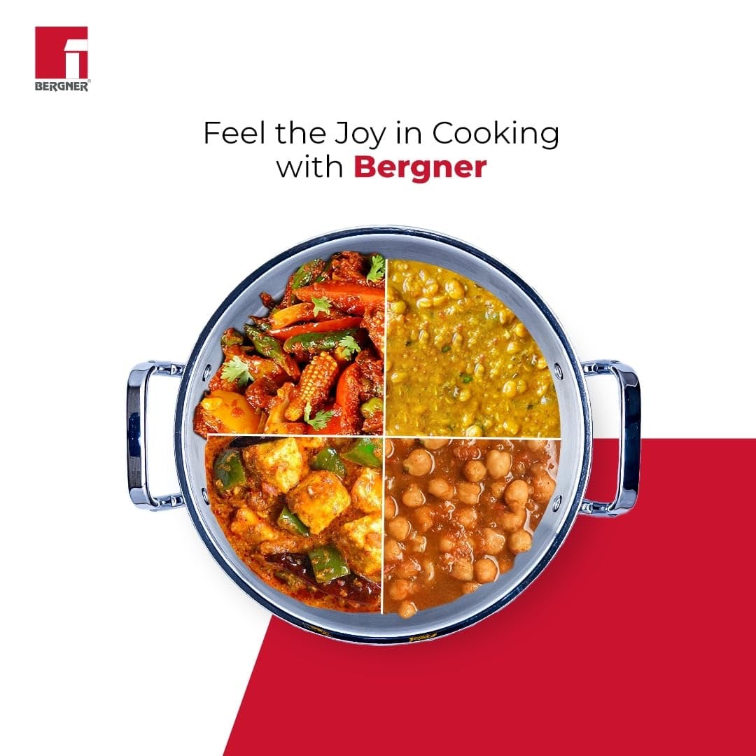 Bergner TriPro TriPly Stainless Steel Deep Kadai with Lid - Induction Bottom (5-Year Warranty)