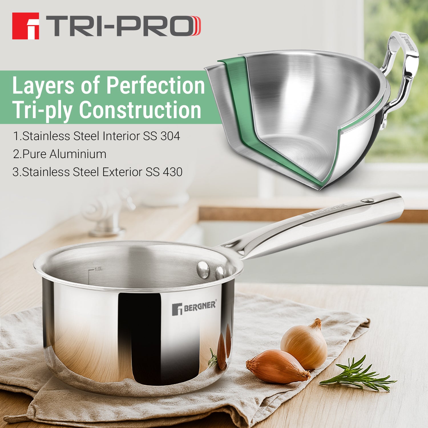 TriPro Tri-Ply Stainless Steel Saucepan