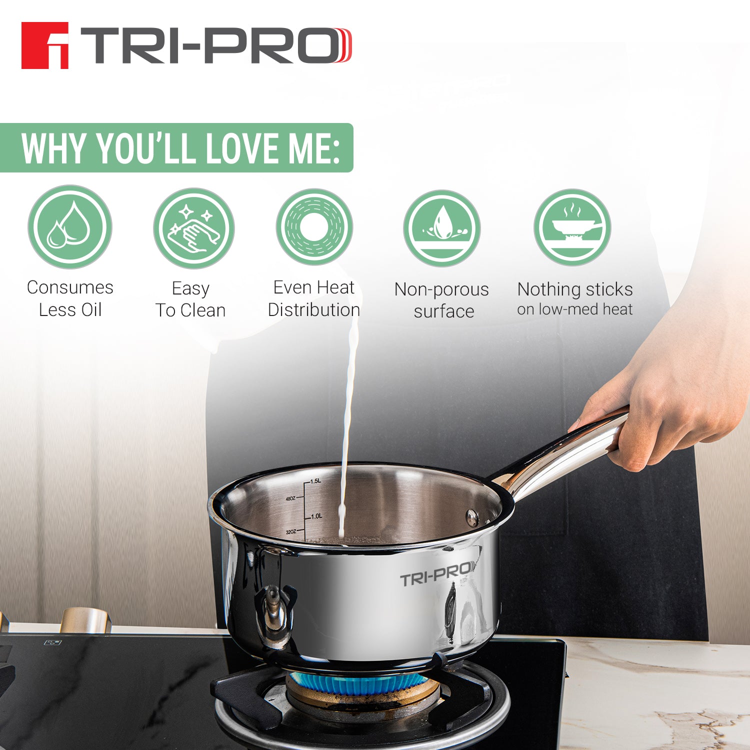 TriPro Tri-Ply Stainless Steel Saucepan