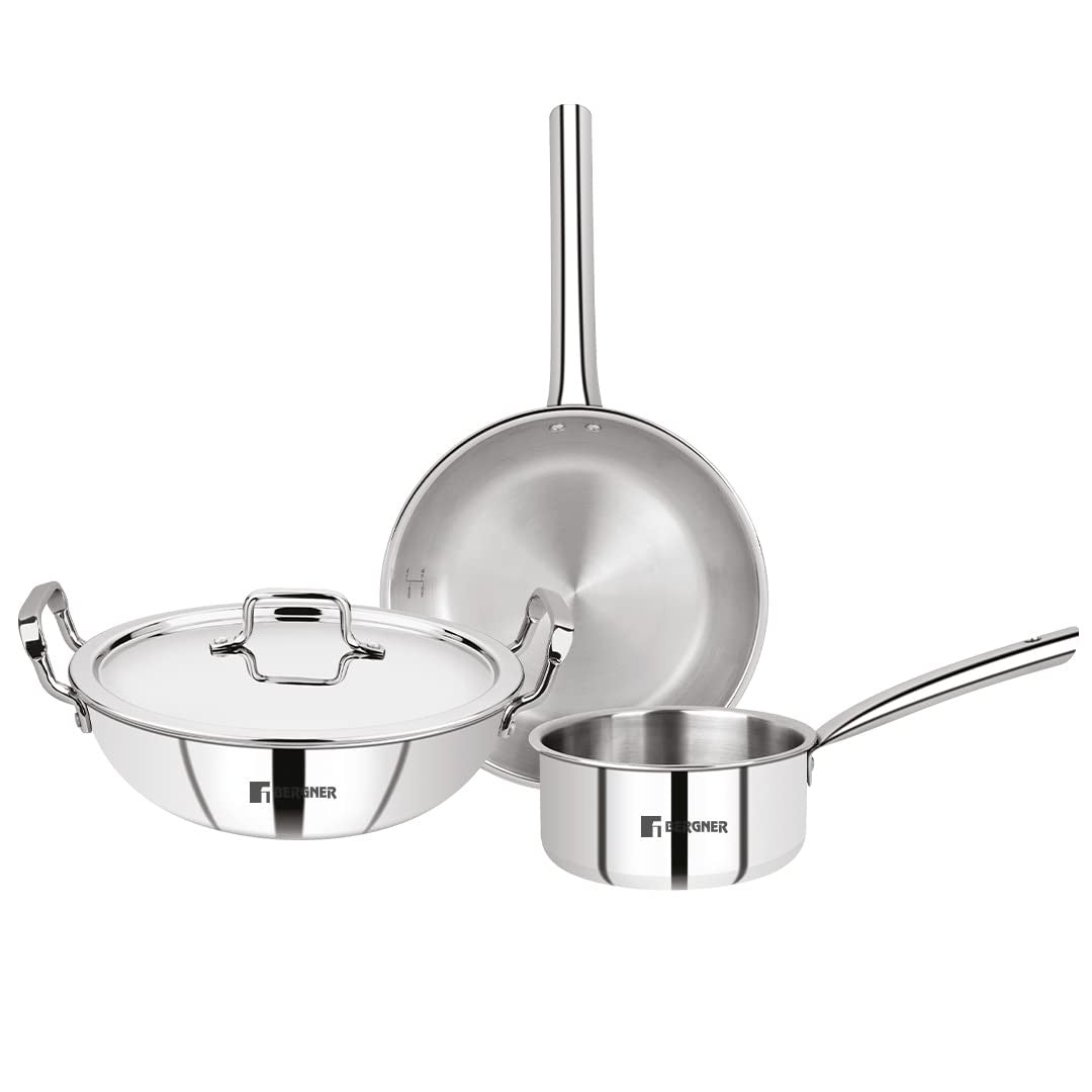 Bergner TriPro TriPly Stainless Steel 4 Pcs Cookware Set - Induction Bottom (5-Year Warranty)