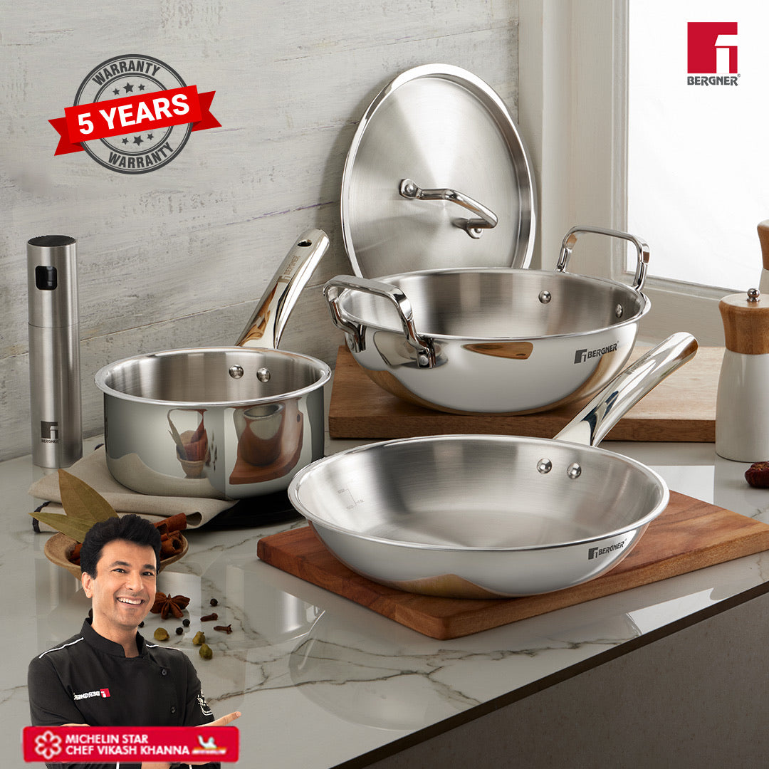 Bergner TriPro TriPly Stainless Steel 4 Pcs Cookware Set - Induction Bottom (5-Year Warranty)