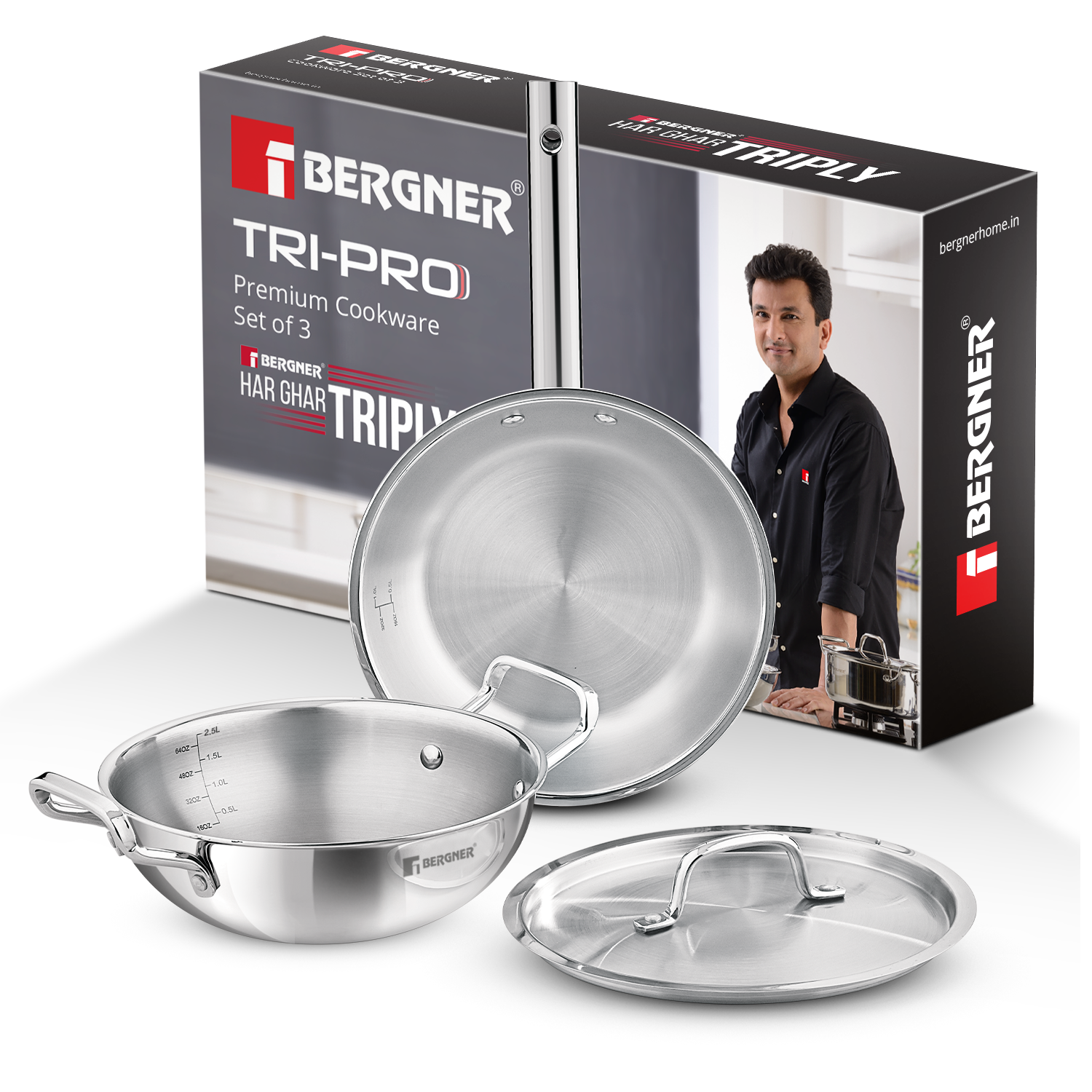 TriPro Tri-Ply Stainless Steel 3 Pcs Cookware Set