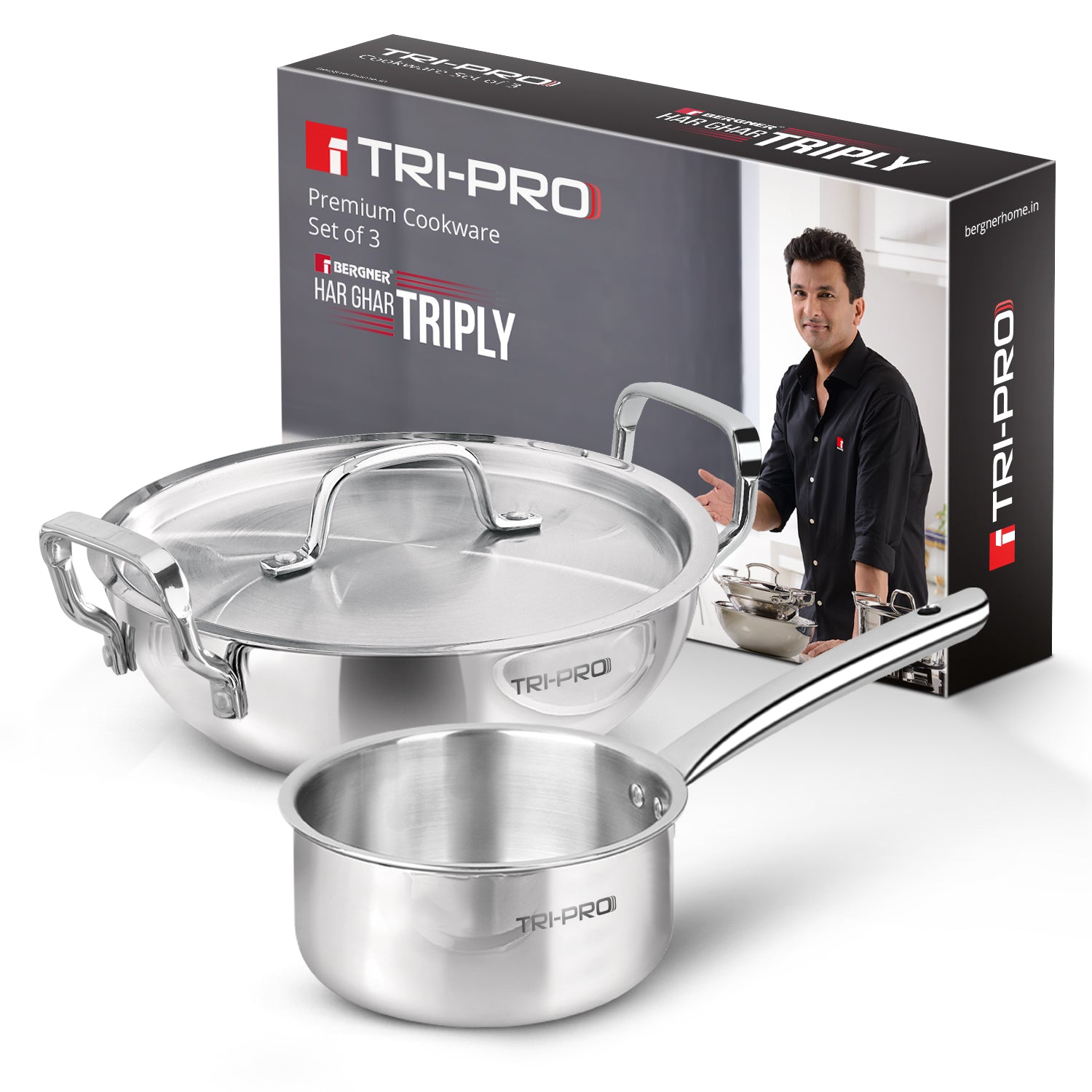 TriPro TriPly 3 Pcs Stainless Steel Cookware Set