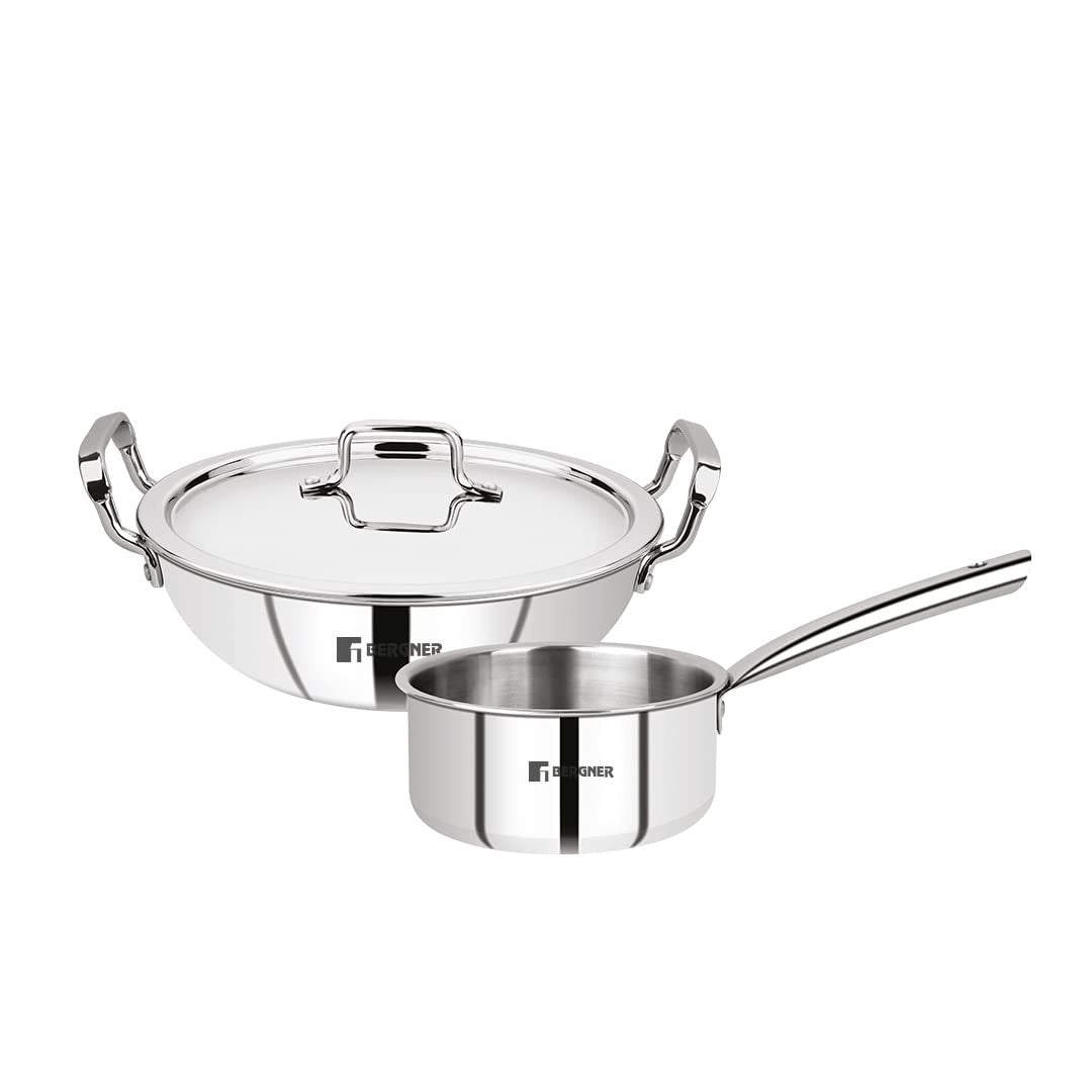 Bergner TriPro Tri-Ply Stainless Steel 3 Pcs Cookware Set - Induction Bottom (5-Year Warranty)