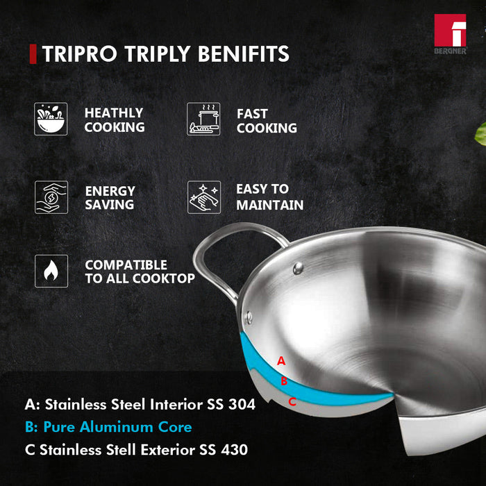 TriPro Tri-Ply Stainless Steel 3 Pcs Cookware Set