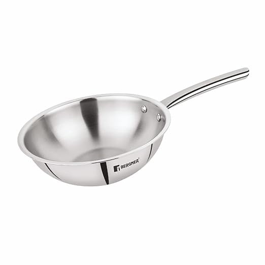 Bergner TriPro Tri-Ply Stainless Steel 24 cm (2.8 Liters) Wok - Induction Bottom (5-Year Warranty)