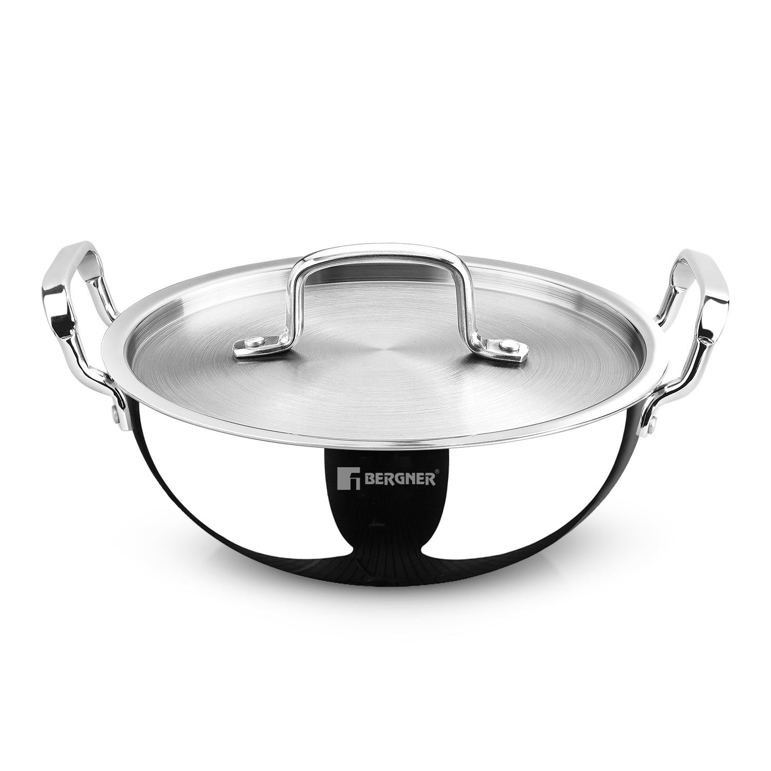 Bergner TriPro Tri-Ply Stainless Steel Deep Kadai with Lid - Induction Bottom (5-Year Warranty)