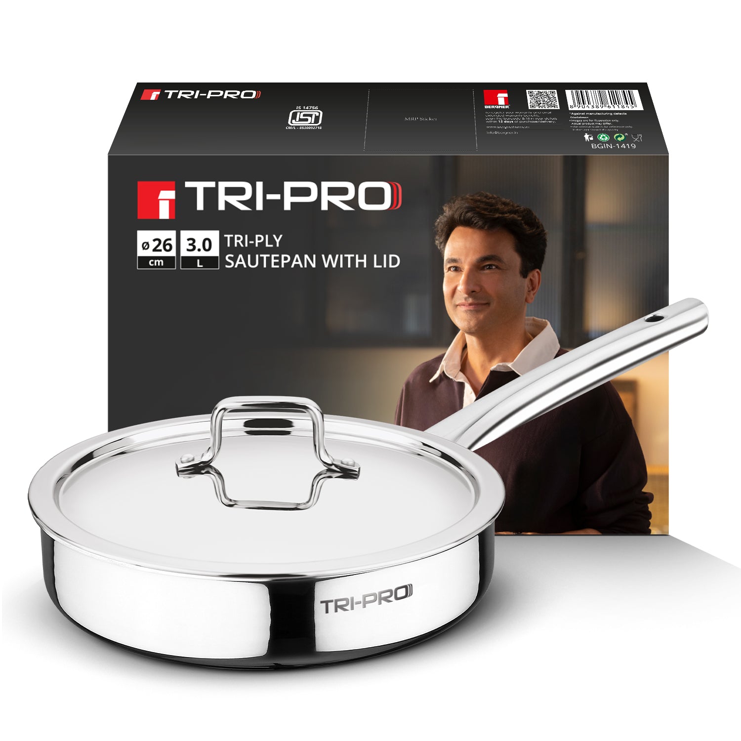 TriPro Tri-Ply Stainless Steel Sautepan/Deep Frypan