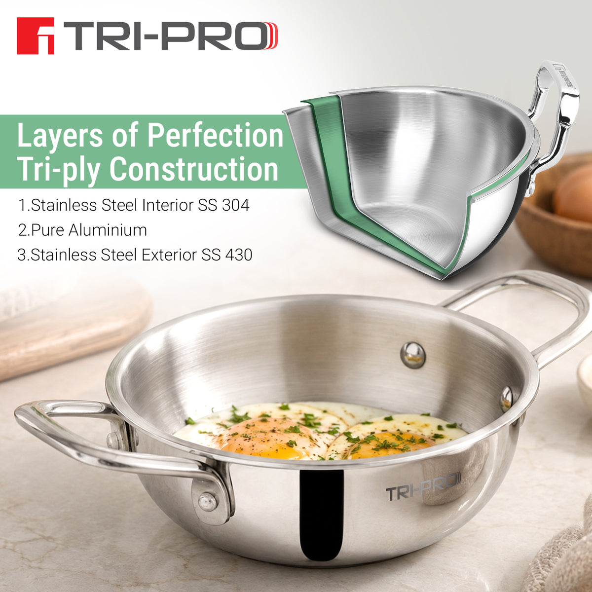 Tripro Mini Triply Kadai 16cm