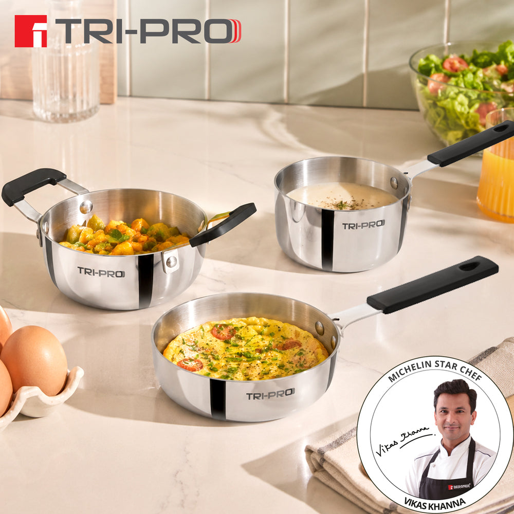 TriPro Triply Mini Cookware Set 3 Pcs (12cm Saucepan + 14cm Frypan + 14cm Kadai)