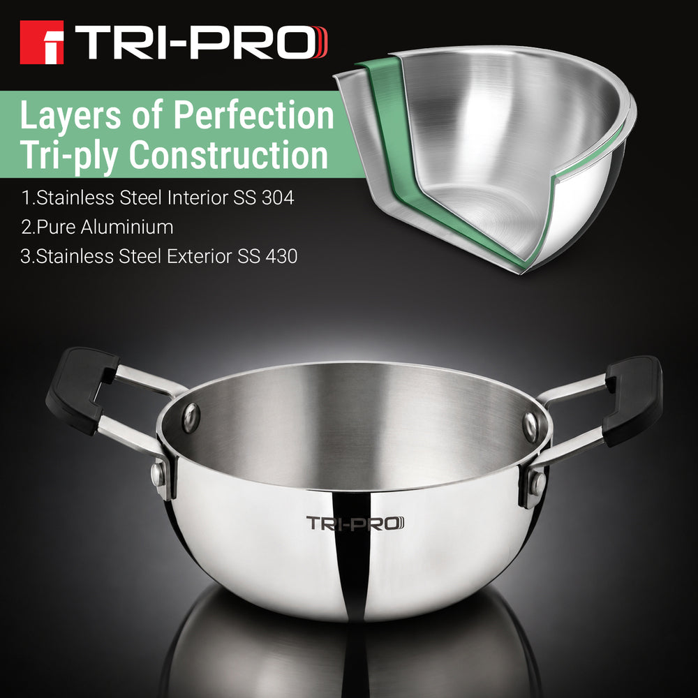 TriPro Triply Mini Cookware Set 3 Pcs (12cm Saucepan + 14cm Frypan + 14cm Kadai)
