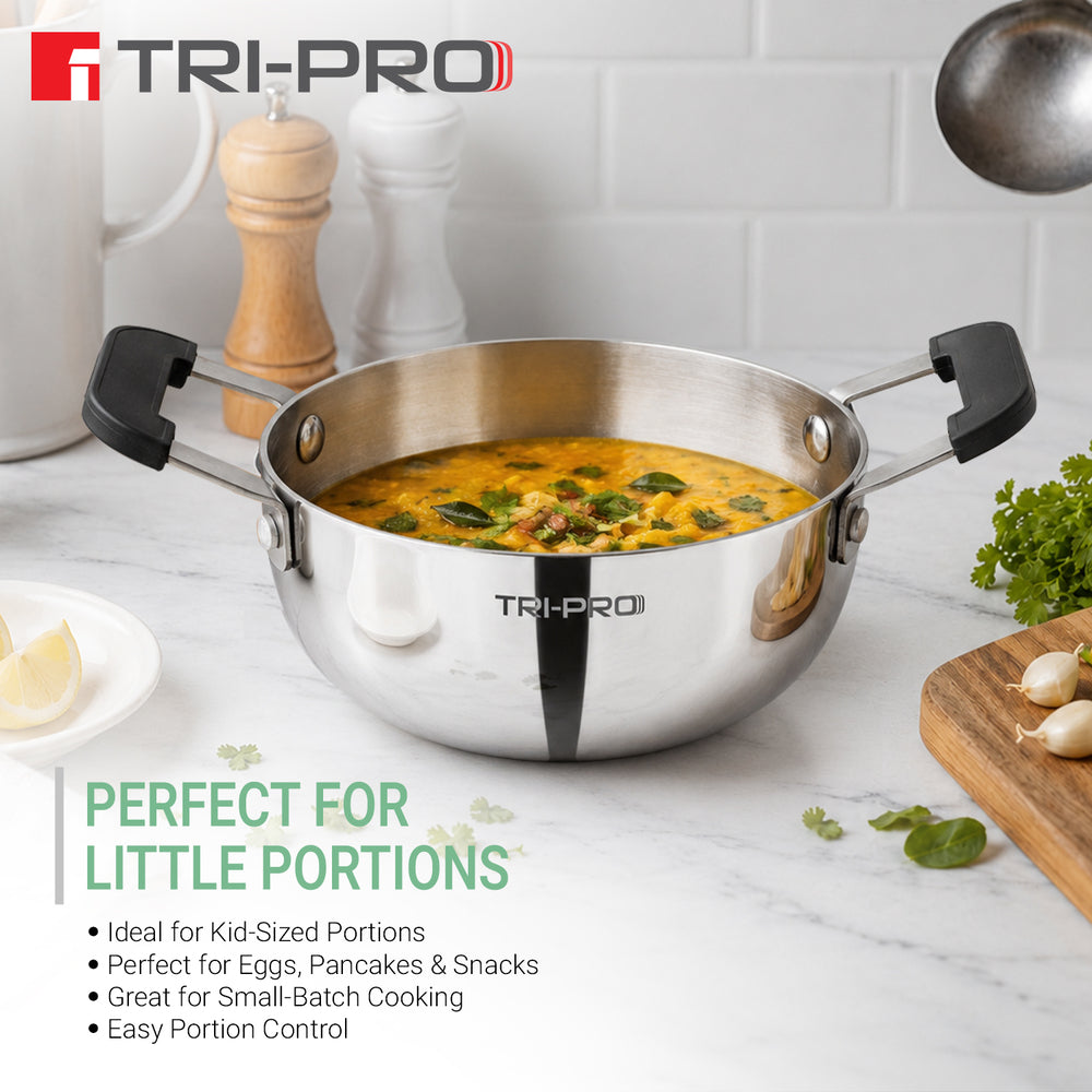 TriPro Triply Mini Cookware Set 3 Pcs (12cm Saucepan + 14cm Frypan + 14cm Kadai)
