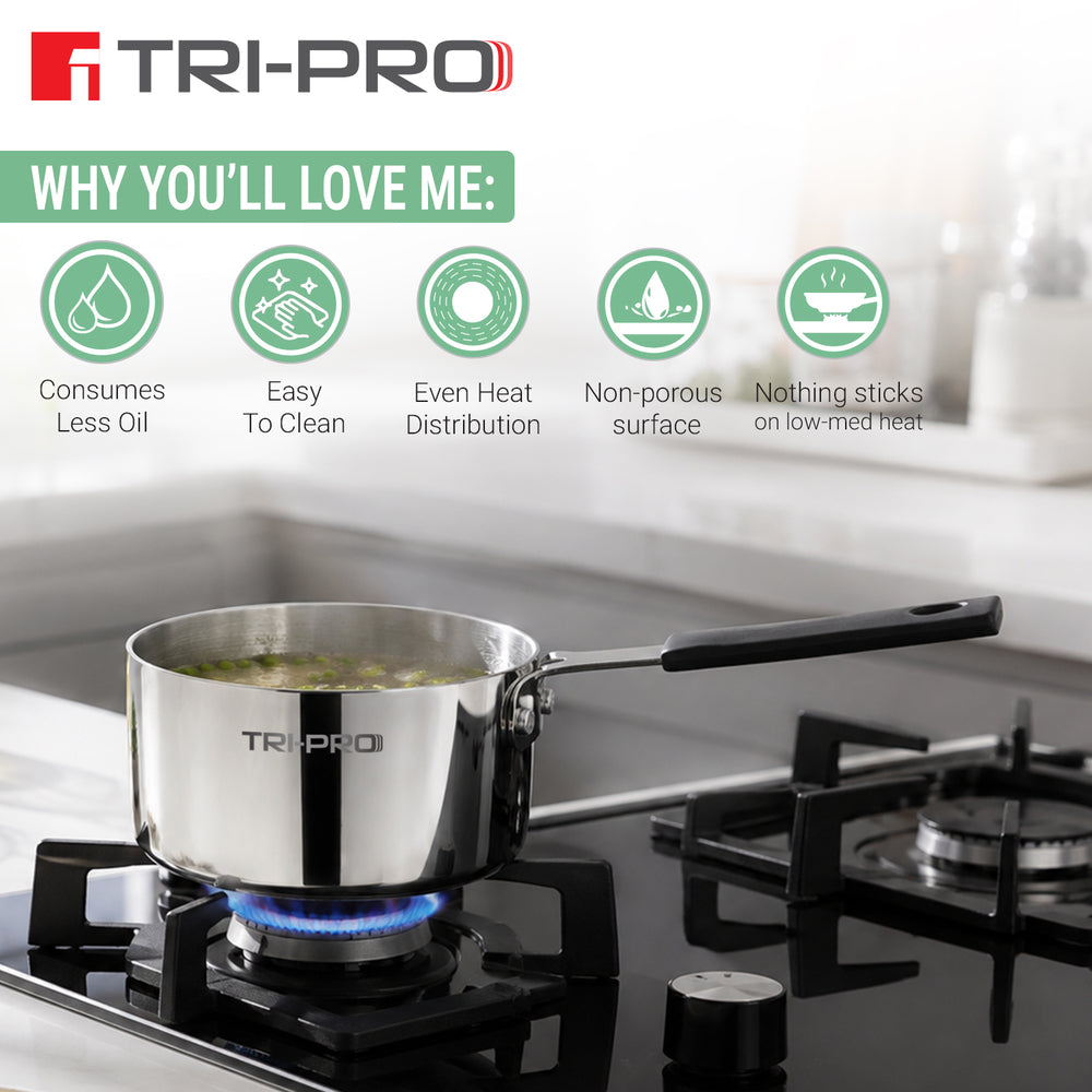 TriPro Triply Mini Cookware Set 3 Pcs (12cm Saucepan + 14cm Frypan + 14cm Kadai)