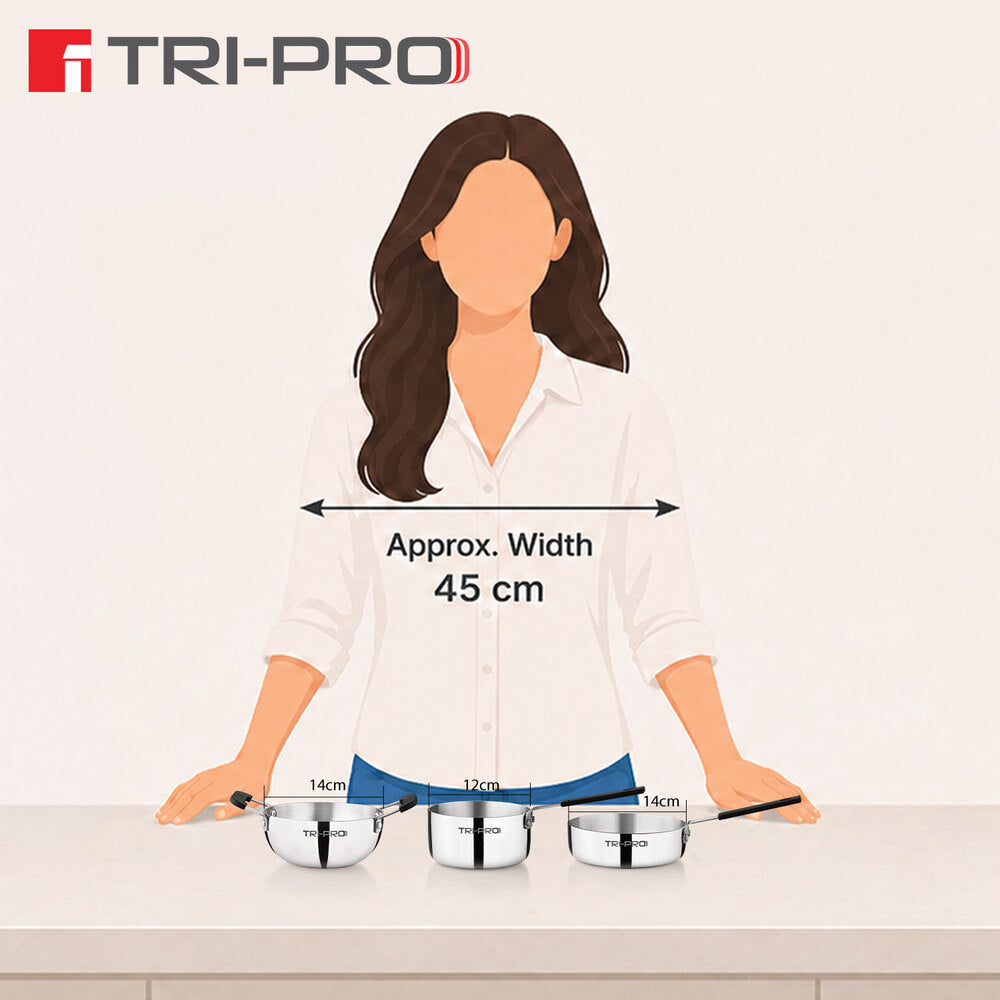 TriPro Triply Mini Cookware Set 3 Pcs (12cm Saucepan + 14cm Frypan + 14cm Kadai)
