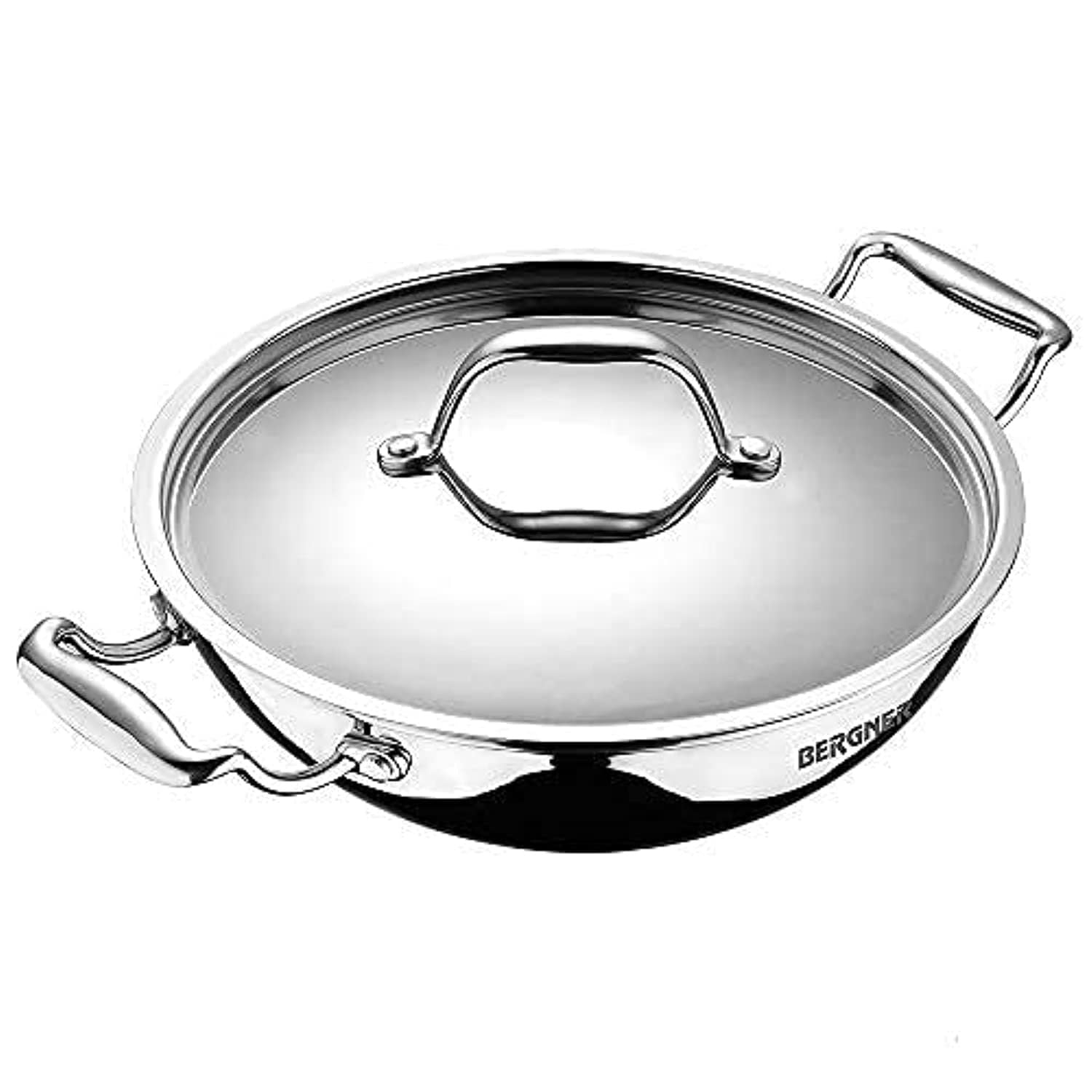 Bergner Argent TriPly Stainless Steel  Deep Kadai with Stainless Steel Lid - Induction Bottom (5-Year Warranty)