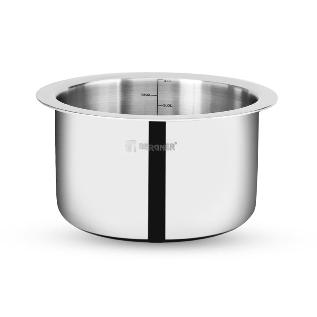 Bergner Argent Tri-Ply Stainless Steel Tope with Stainless Steel Lid - Induction Bottom (5-Year Warranty)