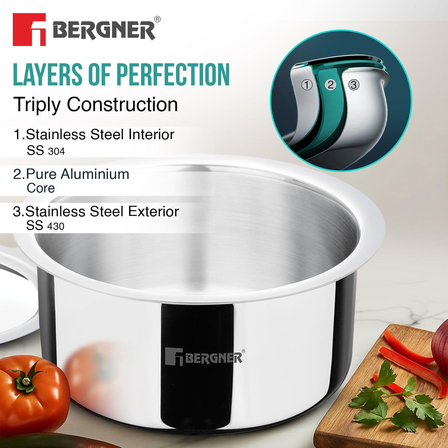 Argent Triply 28cm (8.6L) Tope with Stainless Steel Lid