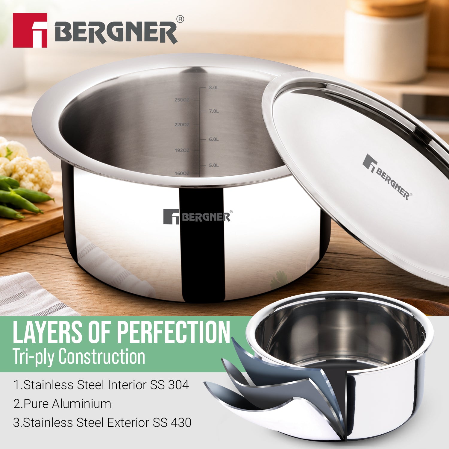 Argent Triply 28cm (8.6L) Tope with Stainless Steel Lid