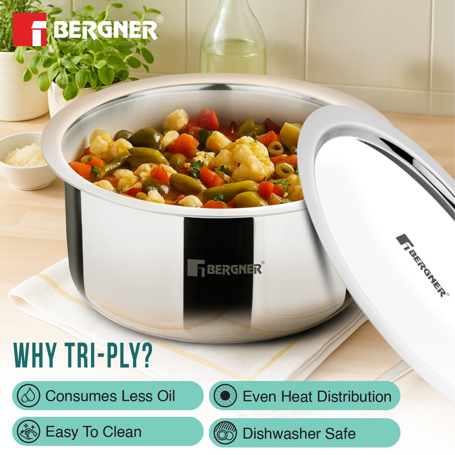 Argent Triply 12cm (800ml) Tope with Stainless Steel Lid