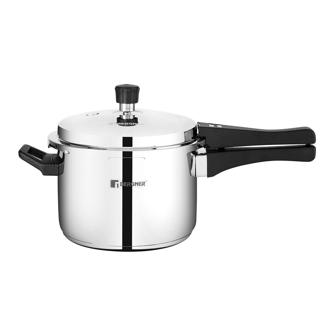 Bergner Pura Stainless Steel Outer Lid Pressure Cooker, Triply Induction Bottom (5-Year Warranty)