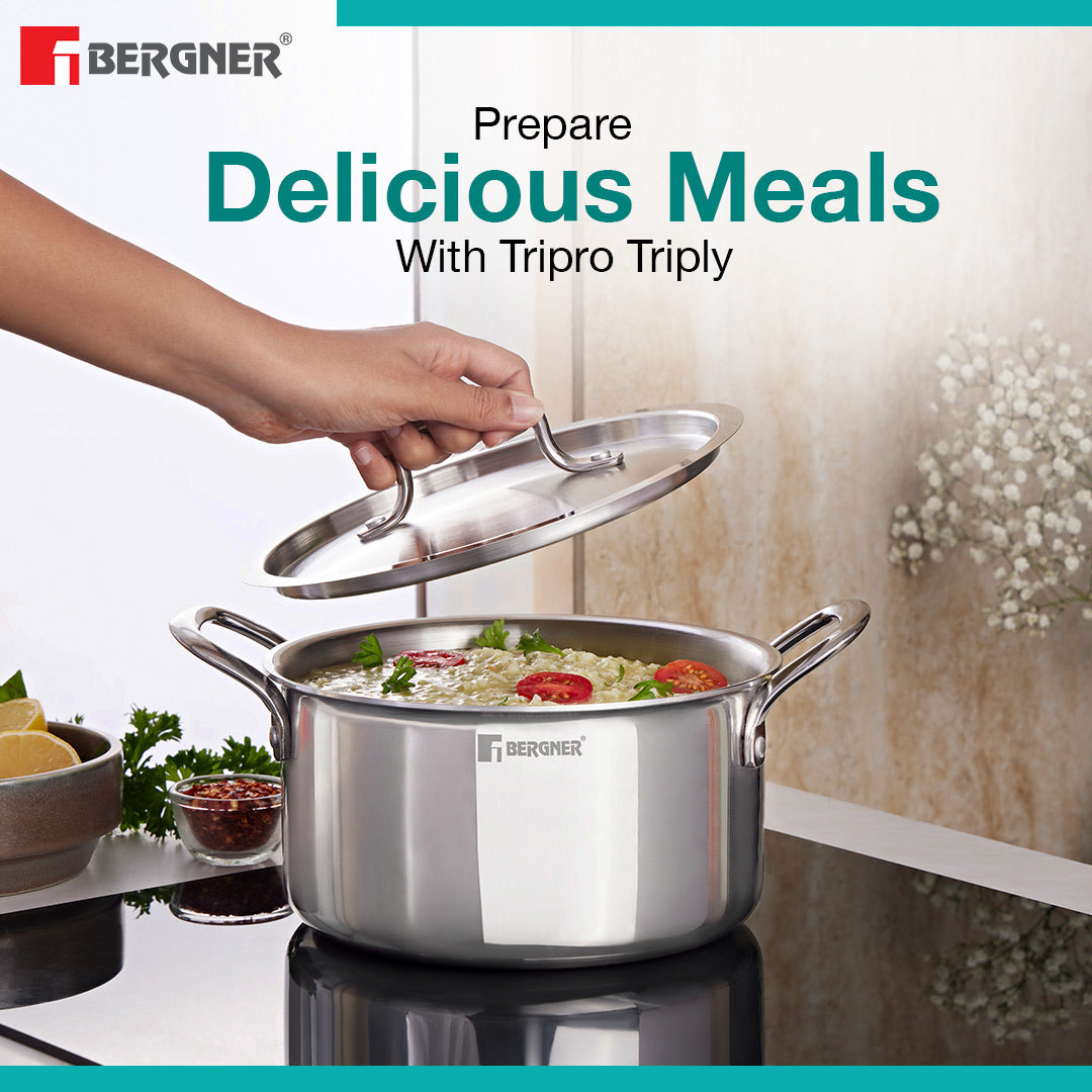 Bergner TriPro TriPly Stainless Steel 7 Pcs Cookware Set of - Induction Bottom (5-Year Warranty)