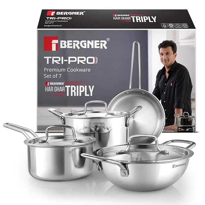 TriPro Tri-Ply Stainless Steel 7 Pcs Cookware Set