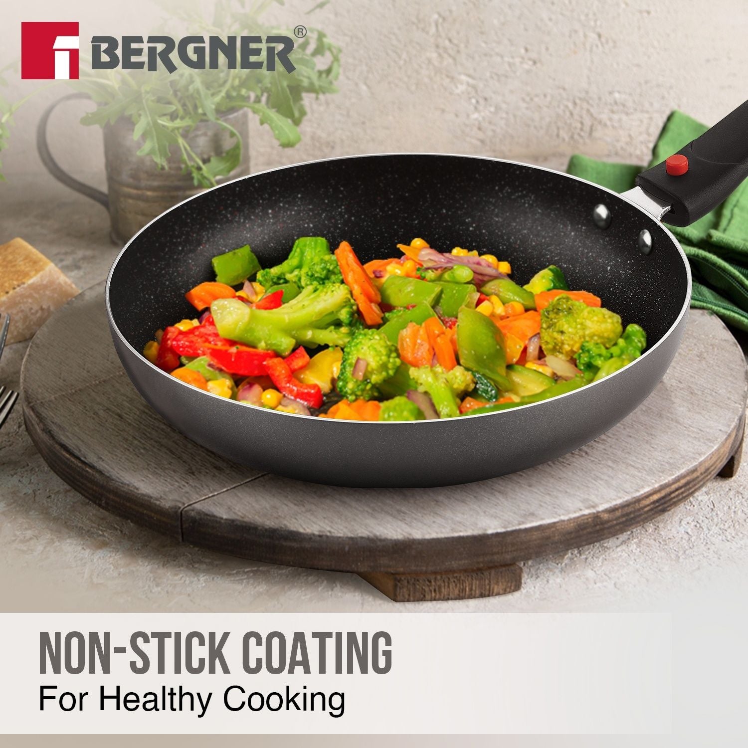 Bergner Sherry Plus 5-Layer Non-Stick 6 Pcs Induction Cookware Set (Grey)