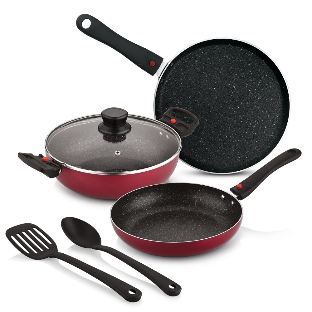 Bergner Sherry Plus 5-Layer Non-Stick 6 Pcs Induction Cookware Set (Maroon)