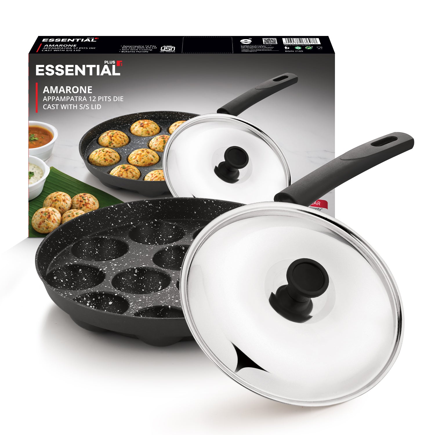 Essential Plus Amarone Die Cast Appam Patra 12 Pits (22cm Dia)