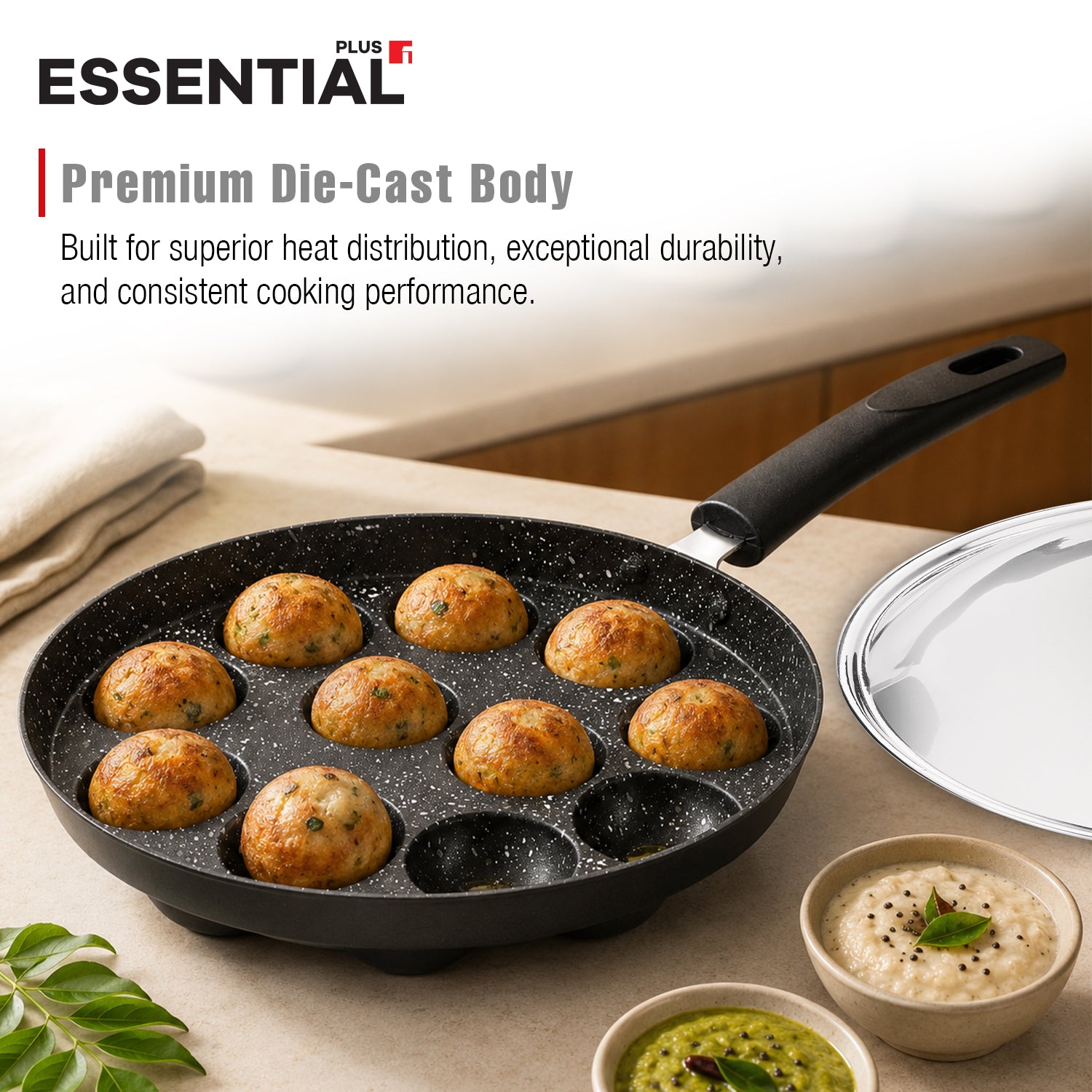 Essential Plus Amarone Die Cast Appam Patra 12 Pits (22cm Dia)