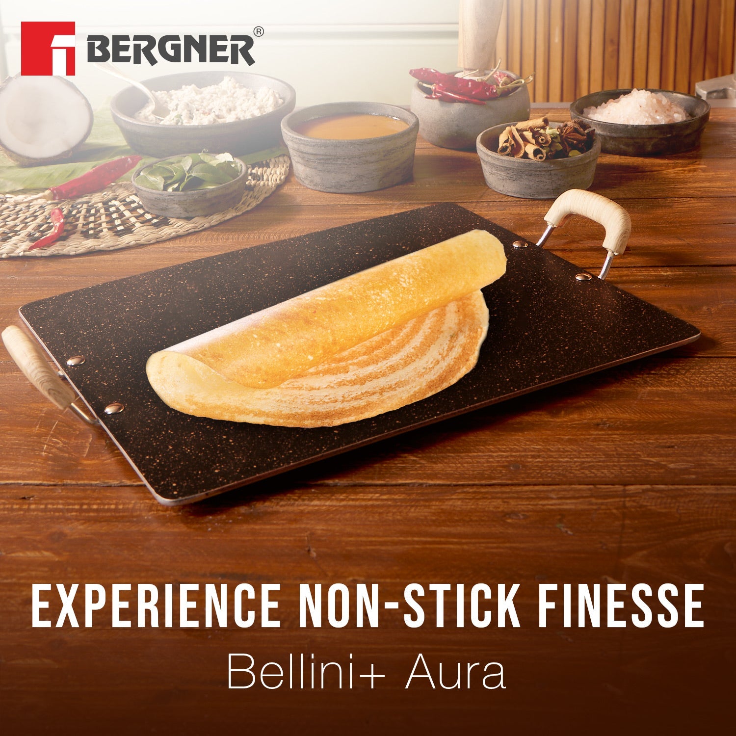 Bergner Bellini Plus Aura Non-Stick Patri Tawa, Consumes Less Oil - Gas Stove Compatible